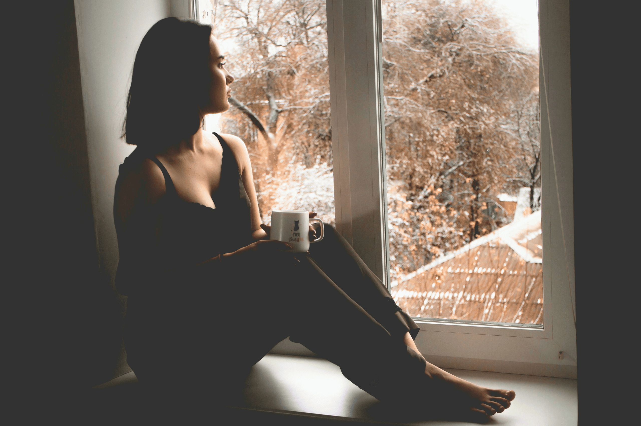 Women depicted as receiving a breast cancer diagnosis looking out the window contemplating her plan of action