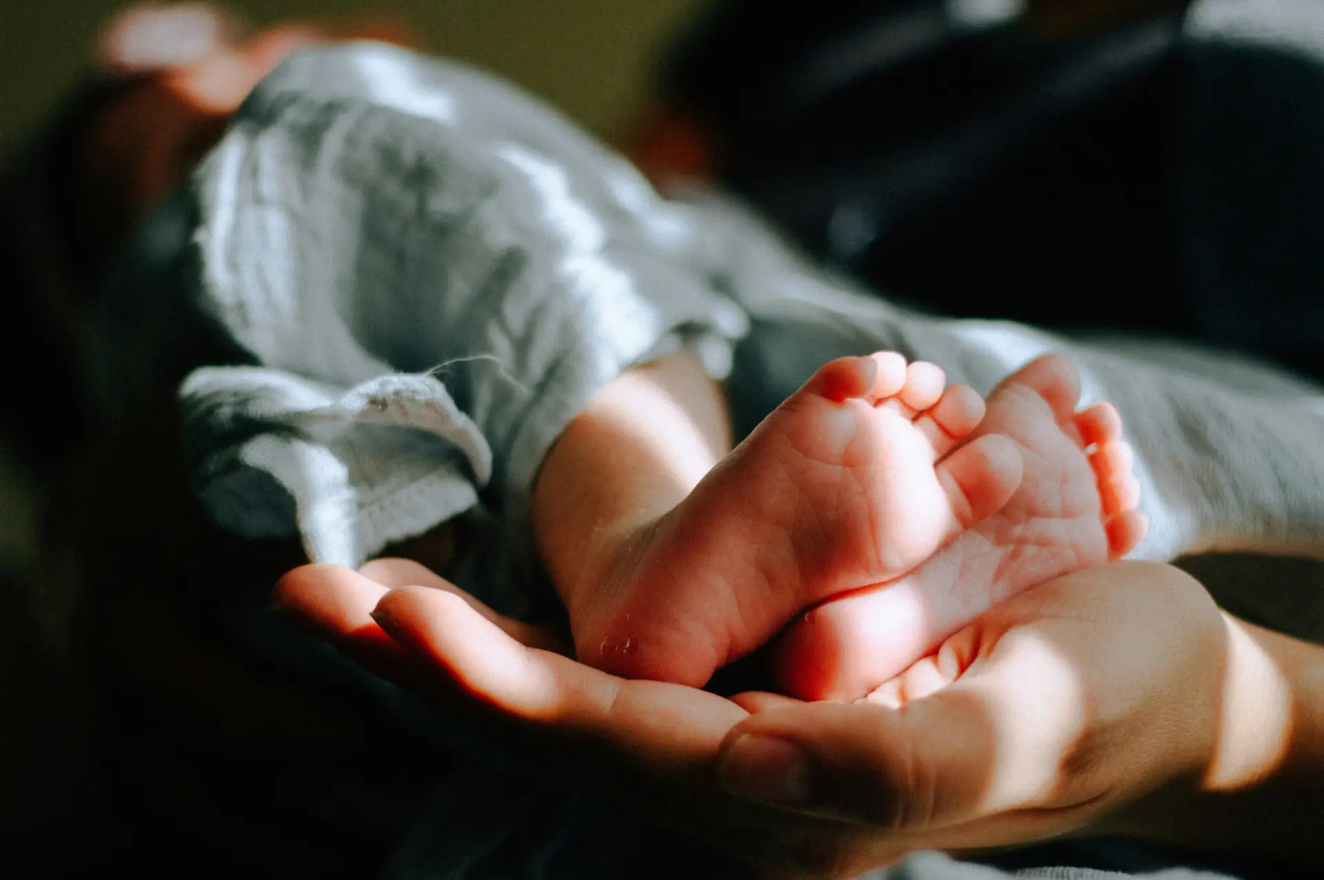 close-up of newborn baby feet being held in palm of hand depicting The First 40 Days: What Chinese Medicine Can Teach Us About Postpartum Recovery
